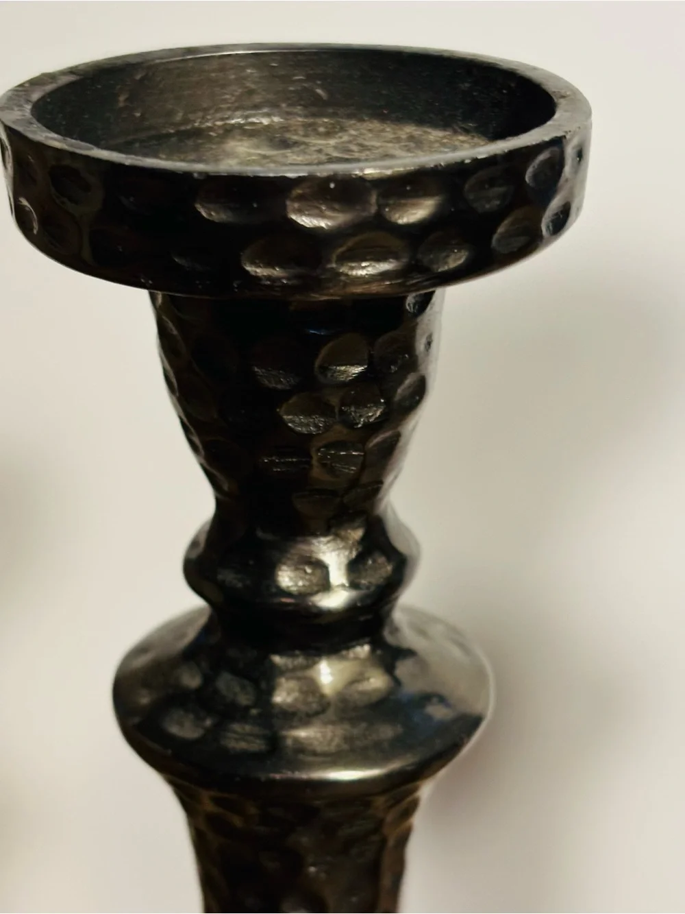 Vintage Pottery Barn Seville Hammered Bronze Black Tapered Candlestick Pair